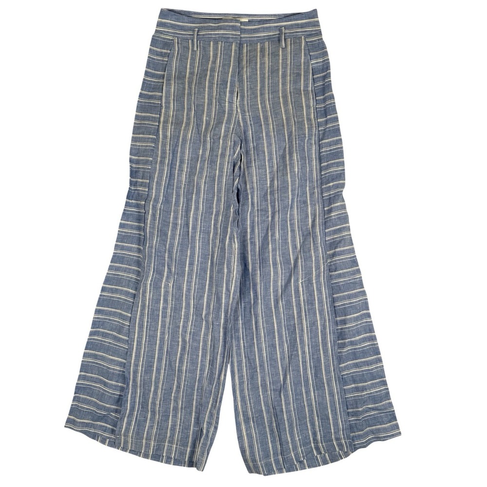 Anthropologie Ett‎ Twa Pants Womens 2P Blue White Wide Leg Striped Sailor Linen